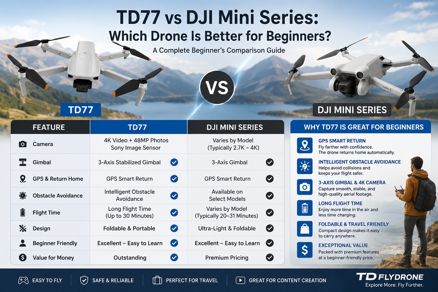 TD77 vs DJI Mini Series: Which Drone Is Better for Beginners?