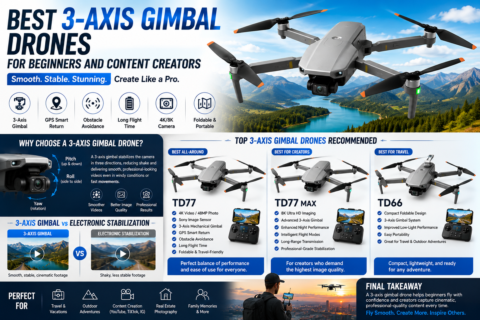 Best 3-Axis Gimbal Drones for Beginners and Content Creators