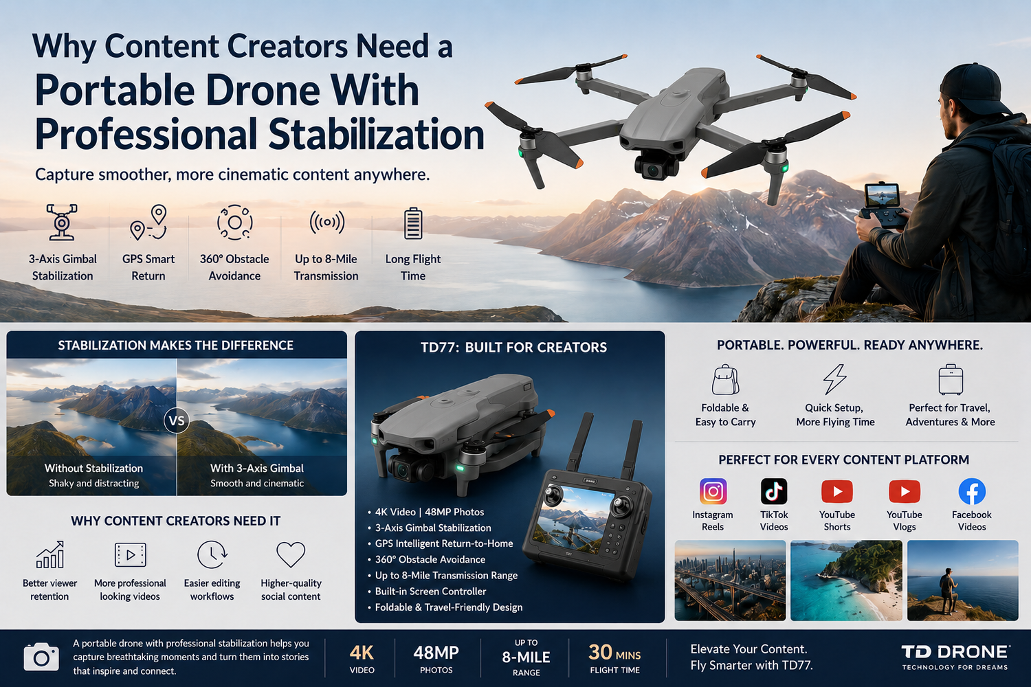 Why Content Creators Need a Portable Drone With Professional Stabilization
